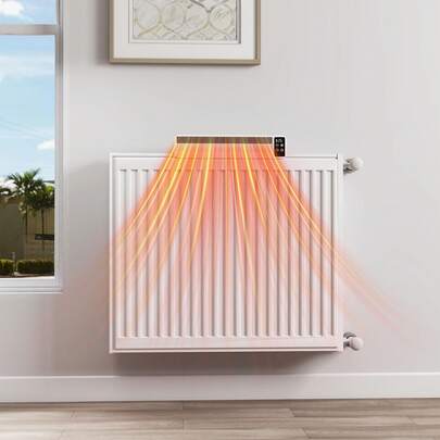 VA-Cerulean Ventilador para radiador con base magnética, ventilador de calefacción de bajo consumo con 3 aspas, amplificador inteligente para radiador con pantalla de 2 modos y temporizador para una distribución uniforme del calor, 1 unidad