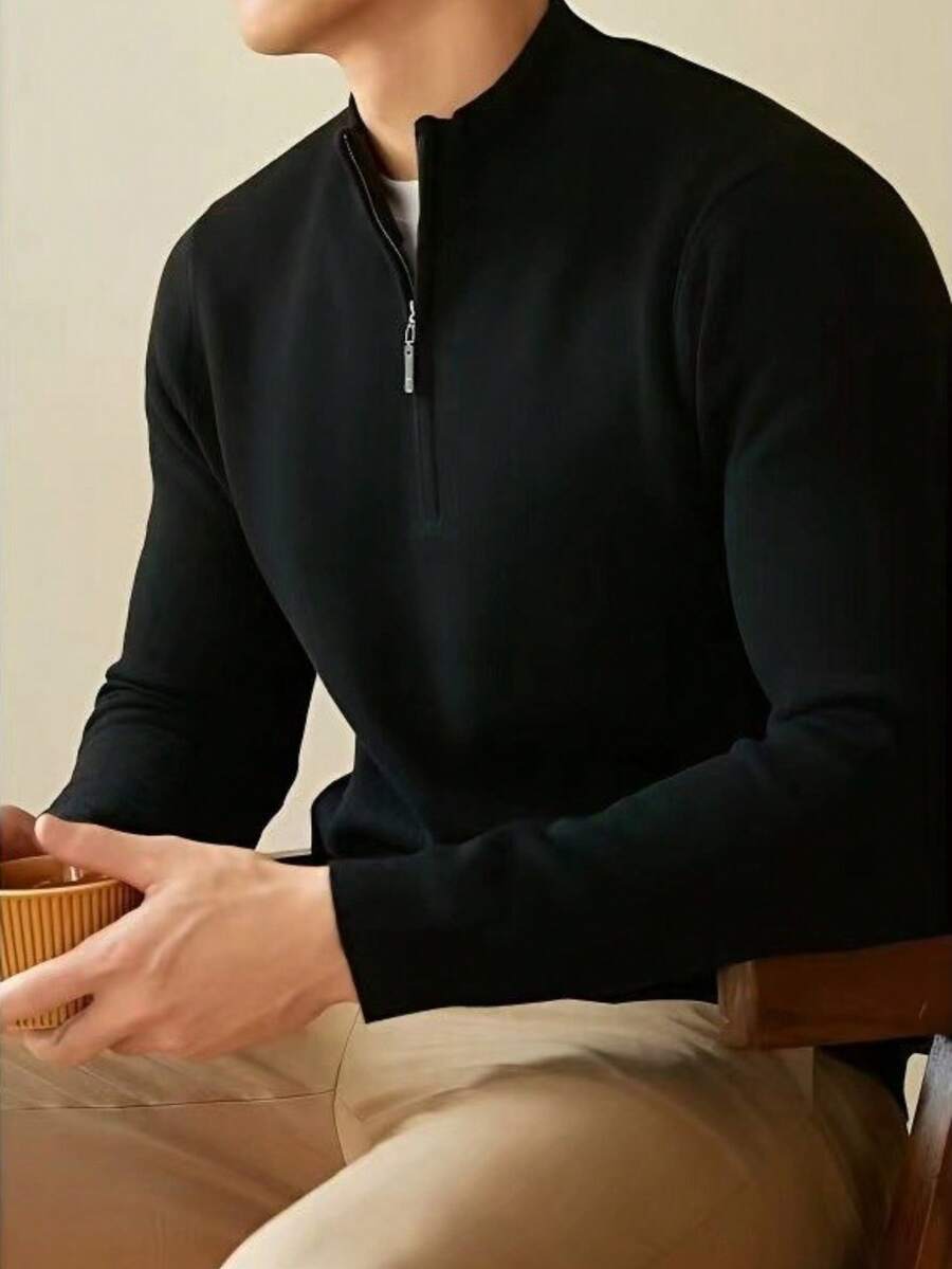 Suéter de punto con media cremallera de manga larga casual para hombre GRDR, versátil para uso diario
