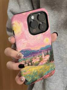 Pink Van Gogh-Style Oil Painting Two-In-One Matte Texture Phone Case Suitable For Compatible With Iphone17,16, 15, 14, 13, 12, 11, PRO MAX,PLUS,Case Suitable For Compatible With Samsung Galaxy S21/22/23/24/25 Ultra/FE+,NOTE20 Ultra,A71/56/55/54/53/52/36/34/26/25/23/16/15/14/13/06 - 彩色 - 查看 5