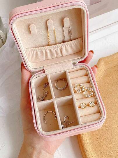 1-Pack Portable Jewelry Storage Box, Storage Bag For Rings, Earrings And Necklaces, Room Decor