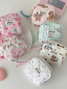 1 PC Girl'S Fresh And Cute Flower Sanitary Napkin Storage Bag, Portable Square Small Makeup Bag, Student Sanitary Pad Bag