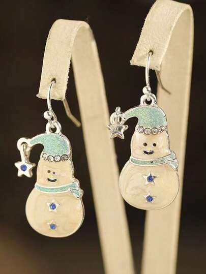 1 Pair Cute Snowman Cartoon Casual Party Charming Christmas Earrings, Delicate Personalized Korean Style Jewelry Earrings For Women, Winter Christmas Santa Claus Gift