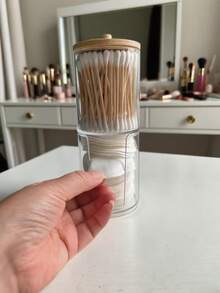 1 قطعة صندوق تخزين شفاف لسحنات المكياج وأعواد القطن، حامل محمول للمناديل المزيلة للمكياج مقاوم للغبار