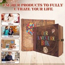 Our Adventure Book Scrapbook Travel Diary Photo Book 146 Page 19.5x7.7inch DIY Photo Album, Retro Vintage Souvenirs, Kraft Paper Journal Scrap Book Kit For  Couples Travel Memory Wedding Anniversary Travel Writing Gift Baby & Friend Gifts, Heartfelt Present  Friend Birthday Gift Valentine's Day Gift - Chocolate Brown - View 12