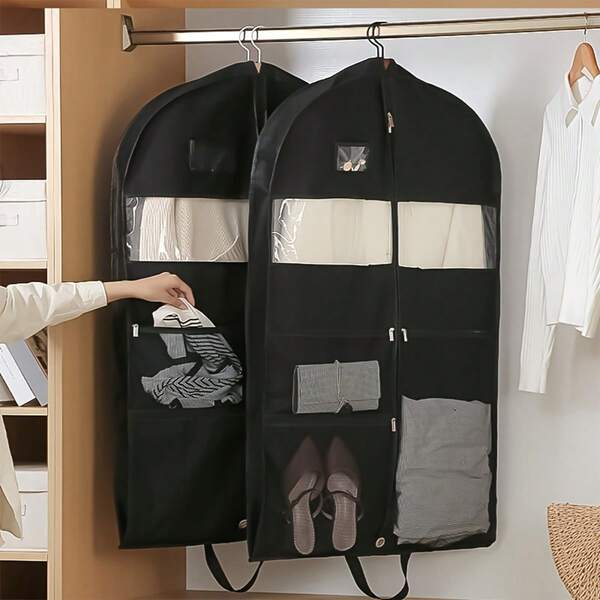 1 pièce Sac de rangement multifonctionnel pour vêtements, sac de rangement de voyage, sac de protection pour vêtements, housse anti-poussière pour vêtements de maison, design suspendu, sac de rangement en tissu non tissé épais, facile à ranger les costumes, chemises et autres vêtements, compartiments transparents multiples, les chaussettes, les chaussures et autres articles de la vie quotidienne peuvent être classés et rangés, sac pliable et portable, convient pour les voyages d'affaires, les voyages et les loisirs, simple et ordonné