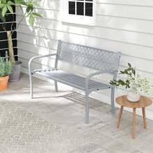 Lifezeal 50" Outdoor Garden Bench With Geometric Lattice Backrest Armrests And Slatted Seat - 灰色 - 查看 3