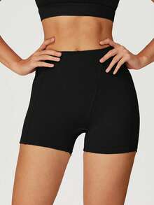 MASKERT 舒适亲肤紧身高弹女式运动短裤跑步健身瑜伽裤居家休闲运动短裤 - 黑色 - 查看 4