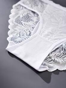 3件套性感女士蕾丝边薄纱三角内裤，蜜月内衣套装，精致高端蕾丝内衣，时尚百搭，年轻女士之选 - 白色 - 查看 6