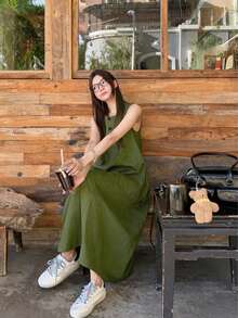 Vintage Loose Sleeveless High-Quality Casual Dress, Slimming And Elegant Summer - Green - View 3