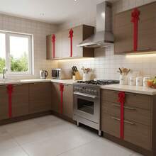 8Pcs Christmas Cabinet Ribbons Bows Decorations Red Home Decor Party Supplies Set - Burdeos - Ver 7