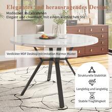 Set tavolo da pranzo, set tavolo da pranzo e sedie (set da 5 pezzi), tavolo da pranzo rotondo moderno e semplice in dearmol, gambe del tavolo in metallo dorato + 4 sedie ergonomiche in velluto, sedie da pranzo beige - Nero + Nero Bianco + MDF + Acciaio - Visualizzare 3