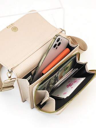 MINGYOU New Fashion Embroidered Soft Double Zipper Multifunctional Large Capacity Phone Wallet, Cute & Elegant Ladies/Students Crossbody Bag, Suitable For Shopping, Dating, And Gifting