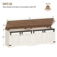 HEXCELEN 59" Storage Chest, Extra Large Storage Trunk With 2 Safety Hinges, Farmhouse Wooden Box Bench, Lift-Top Organizer Chest, Entryway Trunk For Bedroom, Living Room, White And Brown - 白色 - 查看 6