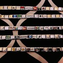 Silver Stainless Steel 6.75 Inch Italian Charm Bracelet Starter With Opening Interchangeable 9mm Modular Nomination Bracelet Jewelry Women Men - Vàng-Văn bản tùy chỉnh - Xem 6