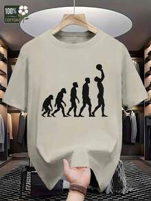 Camiseta GILDAN de Algodón 100% para Hombre con Manga Corta y Gráficos de Seis Siluetas Evolutivas Negras, Cuello Redondo Casual para Verano, Lavable a Máquina, Diseño Geométrico, Ajuste Cómodo, Camiseta Estampada, Para Amantes del Streetwear - Caqui - Ver 2