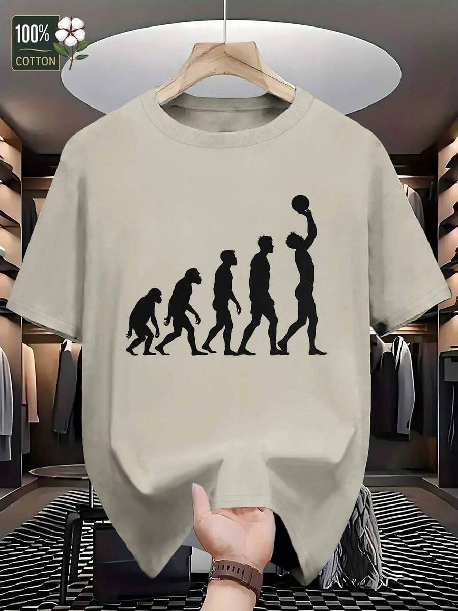 Camiseta GILDAN de Algodón 100% para Hombre con Manga Corta y Gráficos de Seis Siluetas Evolutivas Negras, Cuello Redondo Casual para Verano, Lavable a Máquina, Diseño Geométrico, Ajuste Cómodo, Camiseta Estampada, Para Amantes del Streetwear