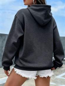 CHICLY19 Unisex Oversized "Got Any Grapes?" Duck Graphic Hoodie - Black Long Sleeve Pullover With Funny Yellow Duck Print & Playful Text. Loose Fit Cozy Sweatshirt, Soft Fabric, Kangaroo Pocket, All-Season Casual Streetwear For Daily Wear, Hangouts, School & Loungewear. Popular Humorous-Inspired Hooded Top For Teens & Young Adults. - 深灰色 - 查看 2