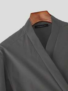 INCERUN Men V-Neck Twist Wrap Long Sleeve Asymmetrical Tops Shirt Elastic Waist Long Pants Trousers Casual 2PCS Sets Suits - 灰色 - 查看 9
