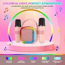 Doyran 成人迷你卡拉OK机：配备2个无线卡拉OK麦克风和灯光，适合家庭聚会 - 便携式卡拉OK音箱 - 舞台低音炮