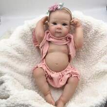 Reborn Baby Doll Ana, Silicone Body, Painted Hair, Mundo Kids - Rosa Pálido - Ver 8
