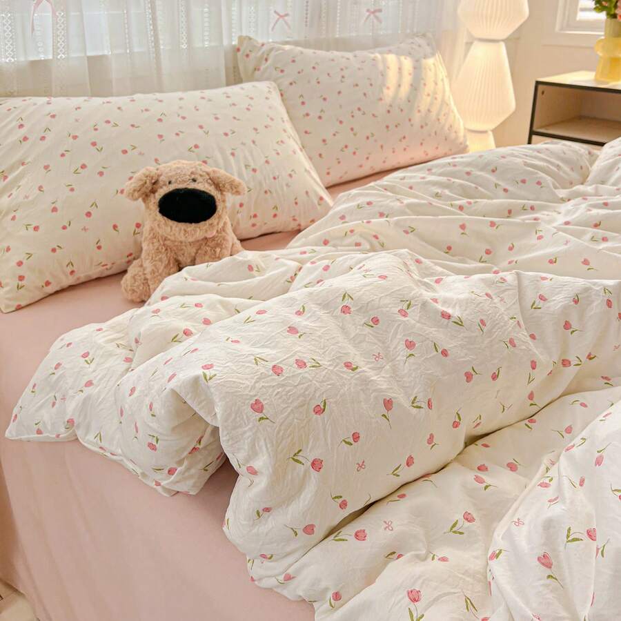 1 buah Sarung Selimut Bermotif Segar, Cocok untuk Kamar Tidur, Asrama, Perjalanan, Semua Musim, Dapat Dicuci dengan Mesin, Tanpa Selimut/Isi, Dengan Tali Pengikat di Sudut