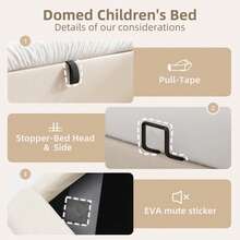 Upholstered Children's Bed, Single Bed With Cosmic Pattern, 90 X 200 Cm, Beige, PU For Boys And Girls (Without Mattress) - 米色 - 查看 2