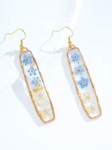 1 Pair Blue Forget-Me-Not Flower Earrings, Bohemian Style Floral Relief Earrings, Handmade Unique Earrings, Gift For Valentine's Day, Mother's Day - Multicolor - View 13