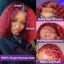 ownvmor 8-16 Inches Kinky Curly Wig Glueless Wig Curly Headband Wigs For Women Human 200% Density Burgundy 99J Deep Wave Blend Human Hair Wigs 13x4 Lace Front Wigs Human Hair Put On And Go Curly Bob Glueless Wigs Natural Color Black Wig Beginner Friendly Wear And Go Headband Deep Curly Wig No Glue Blended Human Hair Wig For Daily Use - 酒紅色 - 查看 4
