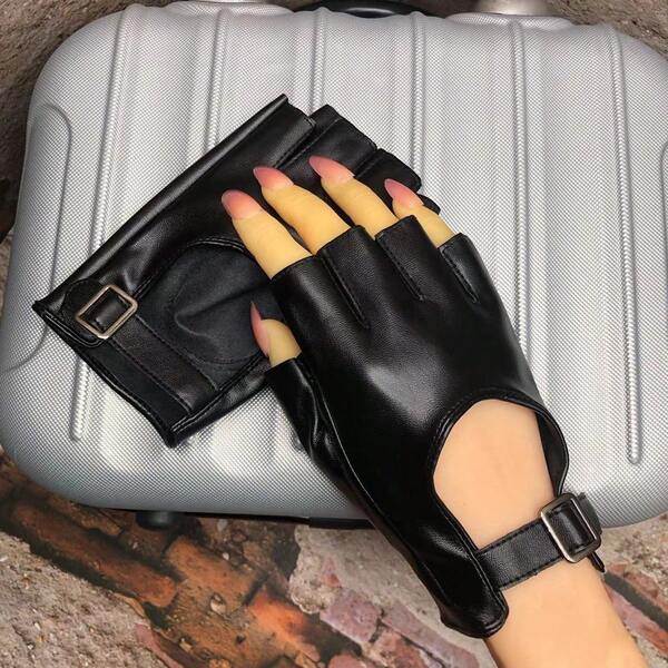 1 Pair Of Women's Fingerless Gloves, Featuring A Unique, Stylish, And Functional Design, Suitable For Motorcycle Riding, Dance, And Cosplay Scenarios.