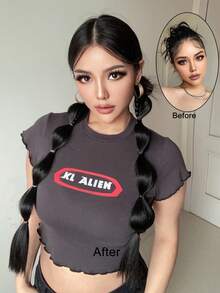 2 件装泡泡马尾辫假发，合成纤维编织接发，带发圈 - 黑色优雅假发，适合女性和女孩，DIY 日常配饰，多种造型选择，时尚发饰，高品质发饰，时尚达人的完美之选 - 彩色 - 查看 8