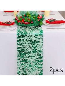 2pcs Gold Metallic Sequin Shiny Foil Mesh Table Runner, 11*118 Inches, Suitable For Wedding, Birthday, Graduation, Party, Anniversary, Christmas, Thanksgiving Decoration - Multicolor - View 12