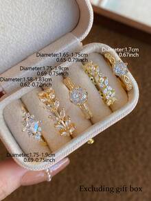 Bộ 5 nhẫn Cubic Zirconia cổ điển kiểu Pháp tối giản sang trọng, thanh lịch, tinh tế, cao cấp dành cho hàng ngày, tiệc tùng, đám cưới, quà tặng ngày lễ, cô dâu (Không có hộp quà) - Vàng - Xem 4