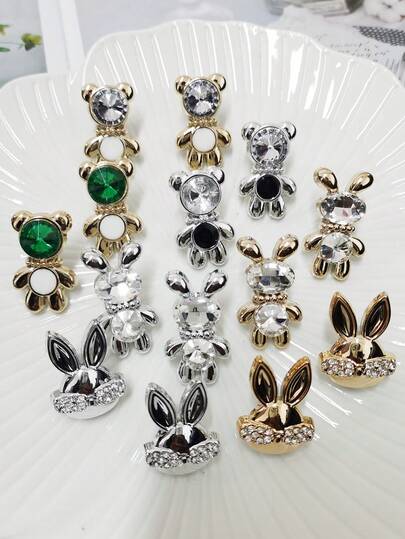 2件装奢华金色银色树脂眼镜兔鞋带挂饰装饰闪亮水钻小熊鞋带扣配件DIY可拆卸鞋夹饰品，适用于女士系带运动鞋靴子，圣诞节万圣节情人节生日节日派对礼物（不含鞋子）