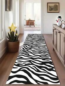 1 Stück einfacher schwarz-weißer Zebra-gestreifter dekorativer Teppich, geeignet für Wohnzimmer, Badezimmer, für Innenraumdekoration, Schlafzimmerteppich, Fußmatte, Küchenteppich, Badezimmerteppich, Gaming-Raum-Teppich, Arbeitszimmerteppich, leicht zu reinigen und zu waschen, allgemeine rutschfeste Wirkung, separate Rutschfestpolster empfohlen - Verschiedenfarbig - Übersicht 4