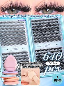 MEM 640pcs Natural Soft False Eyelashes, 10D/20D/30D/40D/50D/60D/80D/100D Mixed Density, 10-16mm D Curl, 0.07mm Thickness, Suitable For DIY Eyelash Extension, Daily Makeup, Cosplay, Upgraded Gift Box Packaging, Includes Multiple Clusters, Singles And Pairs, Suitable For Travel, Daily Wear (Beginner Friendly), Wedding, Date, Party, Holidays, Especially Suitable For Christmas/Halloween/Gift Eyelash Set. - D - 查看 2