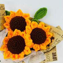 onEternal باقة زهور عباد الشمس المصنوعة يدويًا بالكروشيه، زهور خيطية دائمة لديكور المنزل هدية، مناسبة للأعياد والمناسبات مثل عيد الحب وعيد الأب وعيد الأم والتخرج - أصفر - مشاهدة 9