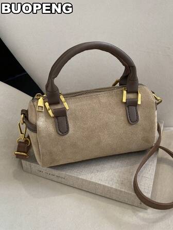 Bolso de mano de alta calidad para mujer, nuevo estilo de moda versátil, bolso cilíndrico redondo con asa, bolso con cremallera, bolso de hombro y bandolera, de cuero PU mate tipo Boston