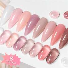 Mtssii Bộ 8 lọ sơn móng tay dạng gel 10ml màu hồng nude ánh nhũ, lớp nền cao su, gel tăng cường độ cứng, sơn móng tay UV LED có thể tháo rời, sơn móng tay gel, không cồn, mịn và bóng, tự làm móng tại nhà và salon. - Nhiều màu - Xem 4