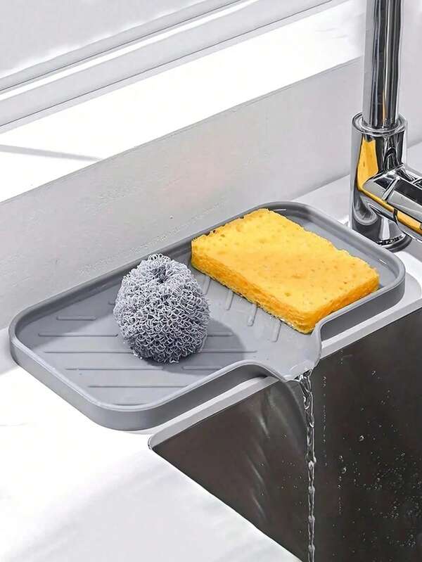 1pc Silicone Soap Dish With Drainage - Anti-Splash, Non-Slip Countertop Mat For Kitchen & Bathroom Sinks,Non-Slip Kitchen Mats For Sink Side, Natural And Hygienic Kitchen Essential For Home And Kitchen Room Decor, Part Of Your Cozy Fall& Winter Styles And Christmas Decorations