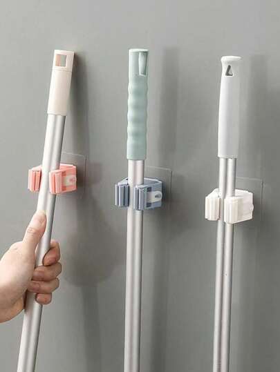 1/2/4/6/8pcs Mop Holder, Mop Hook, Mop Clip, Wall Mounted Mop & Broom Storage Clamp, Mop Rack, Multi-Function Tool Organizer Clip, Suitable For Bathroom, Kitchen, Garden, Cleaning Accessories, Household Tools, No Drilling Required