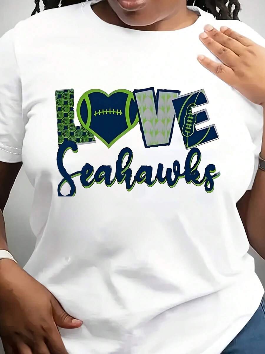 Love Seahawks Football Team Print Women Casual T Shirt Soft Comfortable Gift For Christmas Thanksgiving Birthday - trắng - Xem 1