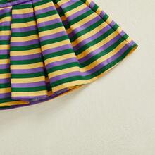 2Pcs/ Set Toddler Baby Girl Carnival Games Outfit Summer Sleeveless Lapel Collar Solid Color/Striped Vest Tops With Pleated Skirt Set - Màu tím  Violet - Xem 6