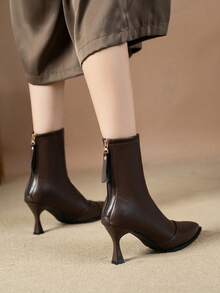 2024 New Autumn/Winter High Heel Ankle Boots For Women, Leather Upper, French Stiletto Heel Boots - Brown - View 5