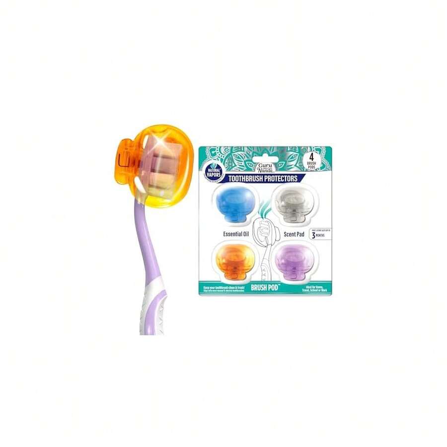 GuruNanda Brush Pods - Toothbrush Cover For Manual & Electric Toothbrush, Keeps Toothbrush Fresh & Clean, Travel Accessories With Natural Essential Oil Vapors, 4 Pack{Inchsize_nameinch:InchPackof4inch} - Gói 4 - Xem 1