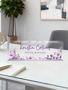 1pc Personalized Acrylic Desk Name Plate With Floral Design 21 Styles- Custom Engraved Office Desk Sign For Women And Men - Elegant Clear Acrylic Glass Block - Ideal For Boss, Teacher, Coworker Appreciation Gifts,Personalized Office Decor, Ideal Gift For Bosses, Teachers, Lawyers, Doctors & Colleagues -Personalized Gifts, Holiday Gifts