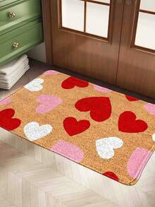 1 pieza Felpudo con forma de corazón para el Día de San Valentín, alfombra de baño de lana sintética irregular lavable y antideslizante, alfombra suave y absorbente gruesa para cocina, lavandería, sala de juegos, pasillo, granja, patio, balcón, porche, sala de estar, decoración de fiesta, alfombra antideslizante para interiores/exteriores, decoración de habitación, decoración del hogar, regalo de inauguración de la casa, regalo de cumpleaños, recuerdo de fiesta, decoración de otoño, multiusos, felpudo de entrada duradero para todas las estaciones, adecuado para el Ramadán, el Día de San Valentín y talla grande