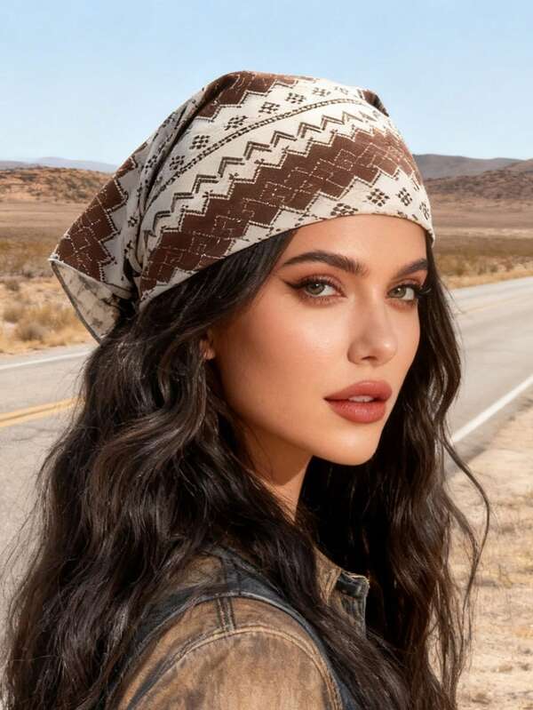 1pc Western Cowboy Style Polka Dot & Diamond Print Bandana