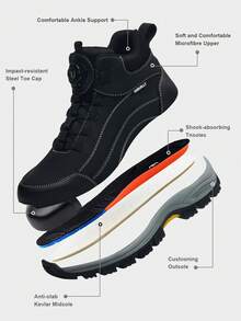 UMBURLLY 1 Pair Men's Solid Color Cargo Style Style Faux Leather Button Safety Shoes, Anti-Smash, Anti-Puncture, Outdoor Work Shoes For Autumn/Winter