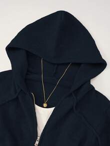 Women's Casual Cute Short Zip-Up Hooded Fitted Knit Cardigan Top, Drawstring Long Sleeve Everyday Commute Versatile Knit Jacket, Autumn/Winter Street Style Y2K - Blue - View 2