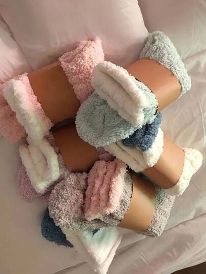 3 pares/6 pares/10 pares Calcetines de mujer de felpa de coral cálida - Calcetines suaves y esponjosos con suelas a rayas antideslizantes, transpirables para el hogar y la oficina, en colores pastel versátiles